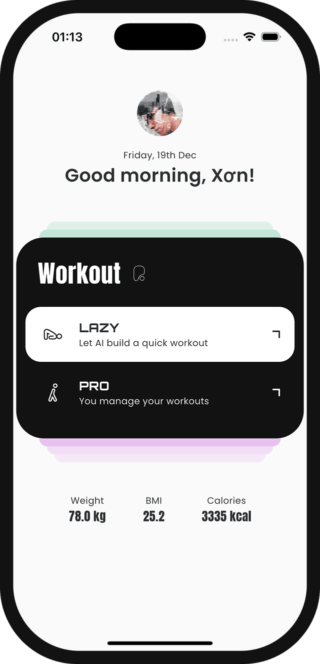 Workouch workout app screenshot showing AI-generated personalized workout plans